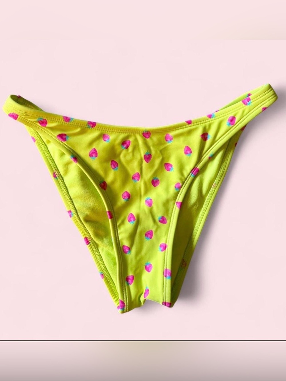 Wild Fable Strawberry Print Bikini Bottoms XS Cheeky Neon Yellow Pink Swimwear